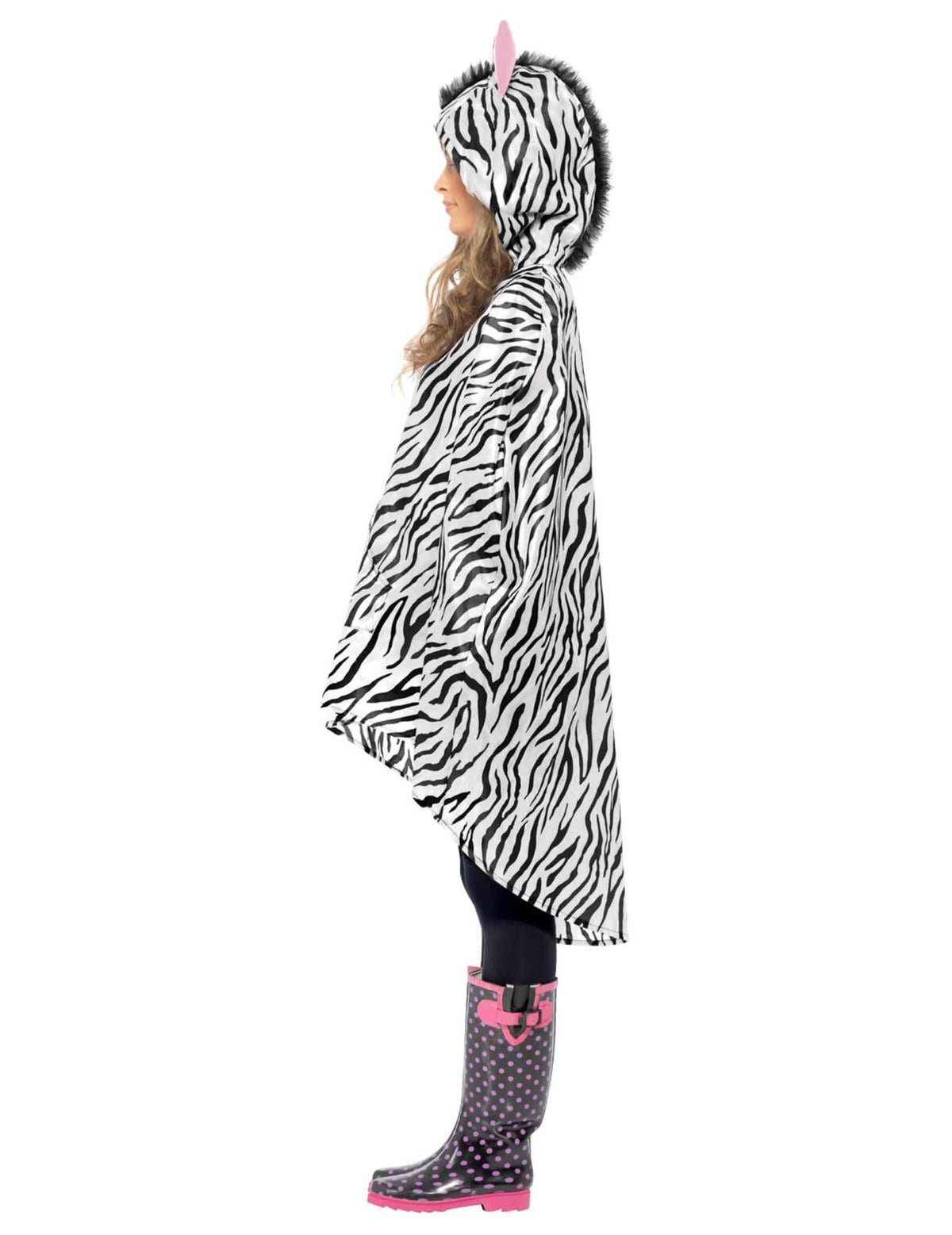 Vue de profil du poncho zèbre pour adulte