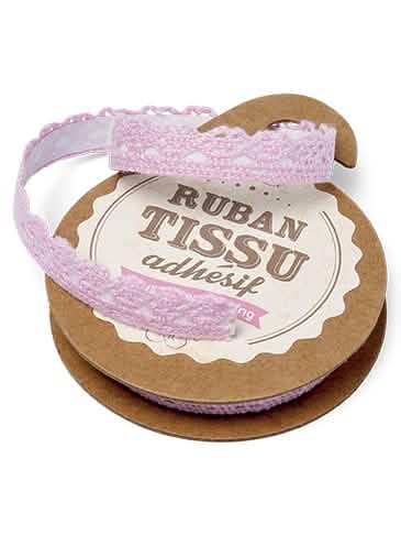 Ruban tissu adhésif dentelle pour décoration rose