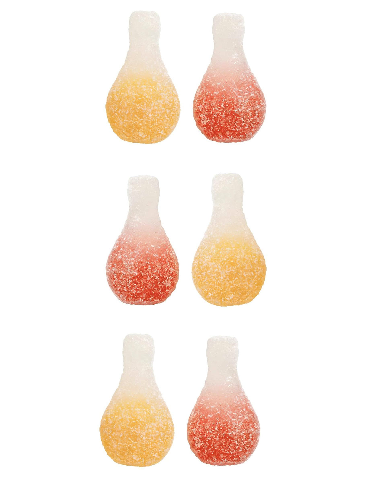 Lähikuva Orangina Pik Haribo -karkkipussin happamista pullonmuotoisista karkit ja namutista