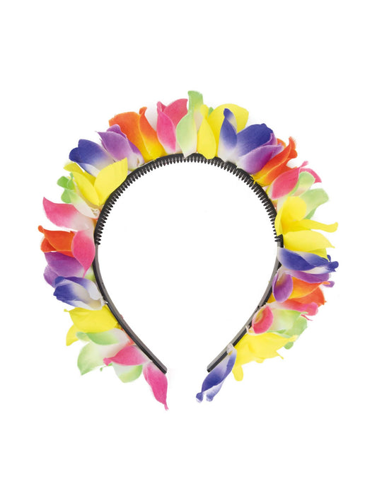 Détail des fleurs et de la monture du serre-tête fleurs Hawaï