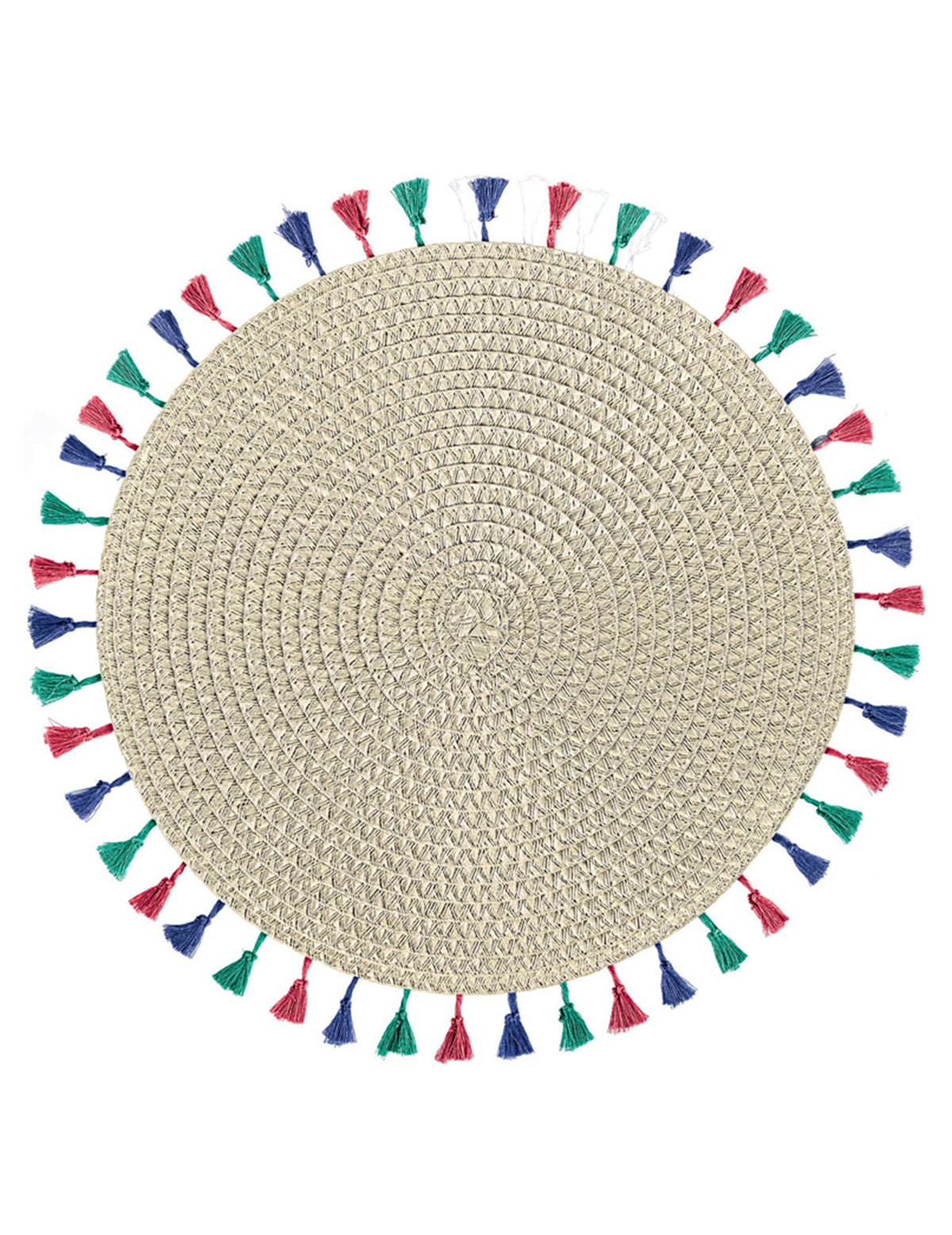 Set de table boho vibes beige rond avec pompons multicolores