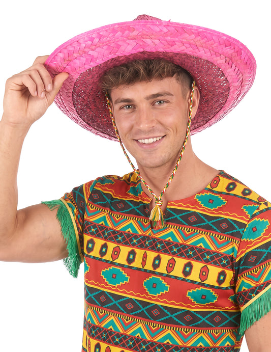 Vaaleanpunainen meksikolainen sombrero-hattu aikuisille