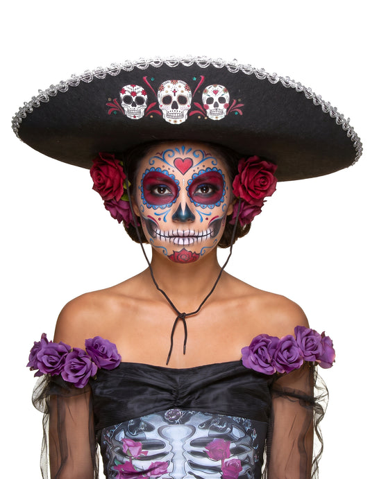 Aikuisten musta sombrero hopeanvärisillä yksityiskohdilla - Dia de los muertos