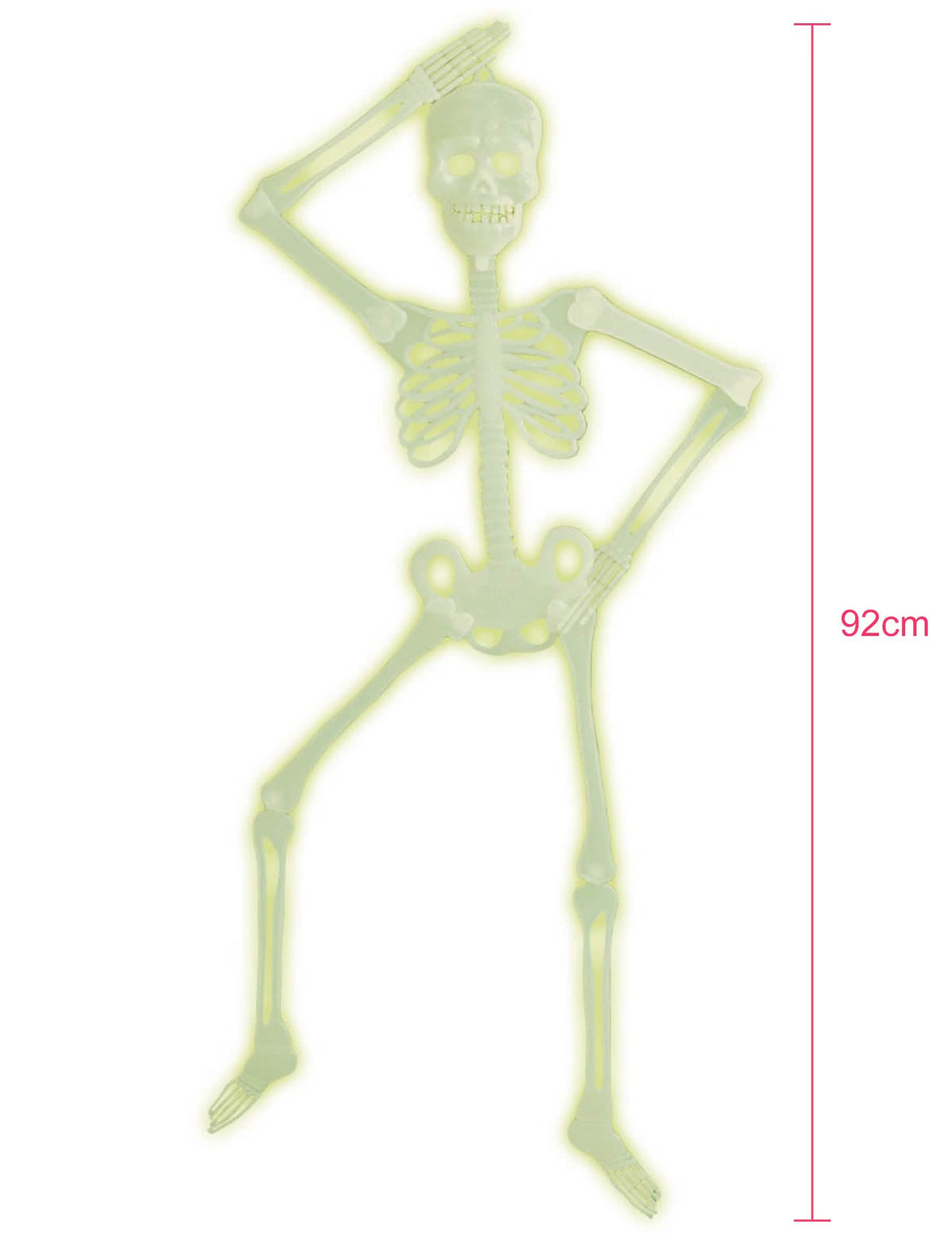 92 cm:n korkeuden osoitin nivelletystä fosforoivasta halloween-luurangosta