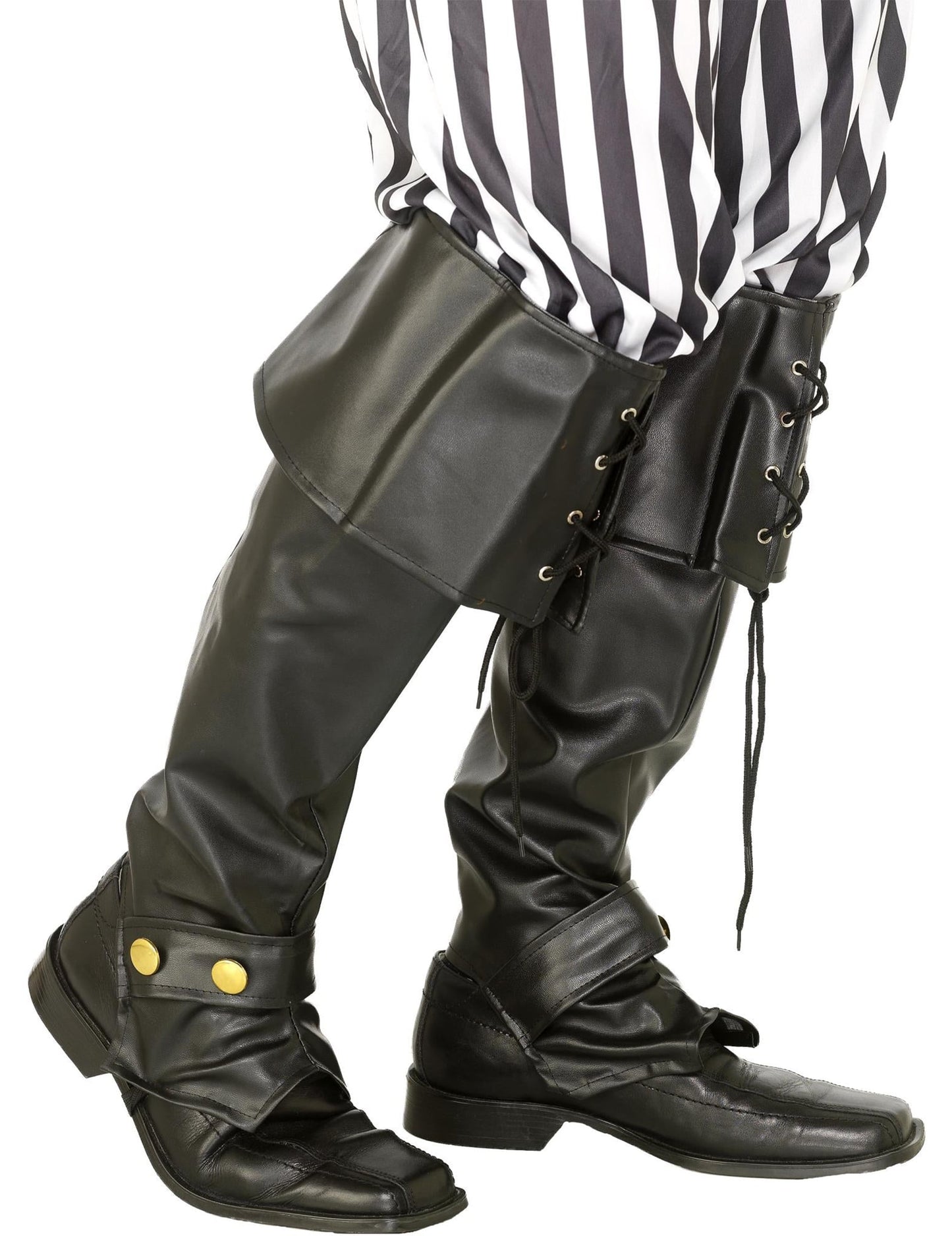 Vue de profil des sur-bottes simili cuir lacets et lanière cloutée pour adulte noire