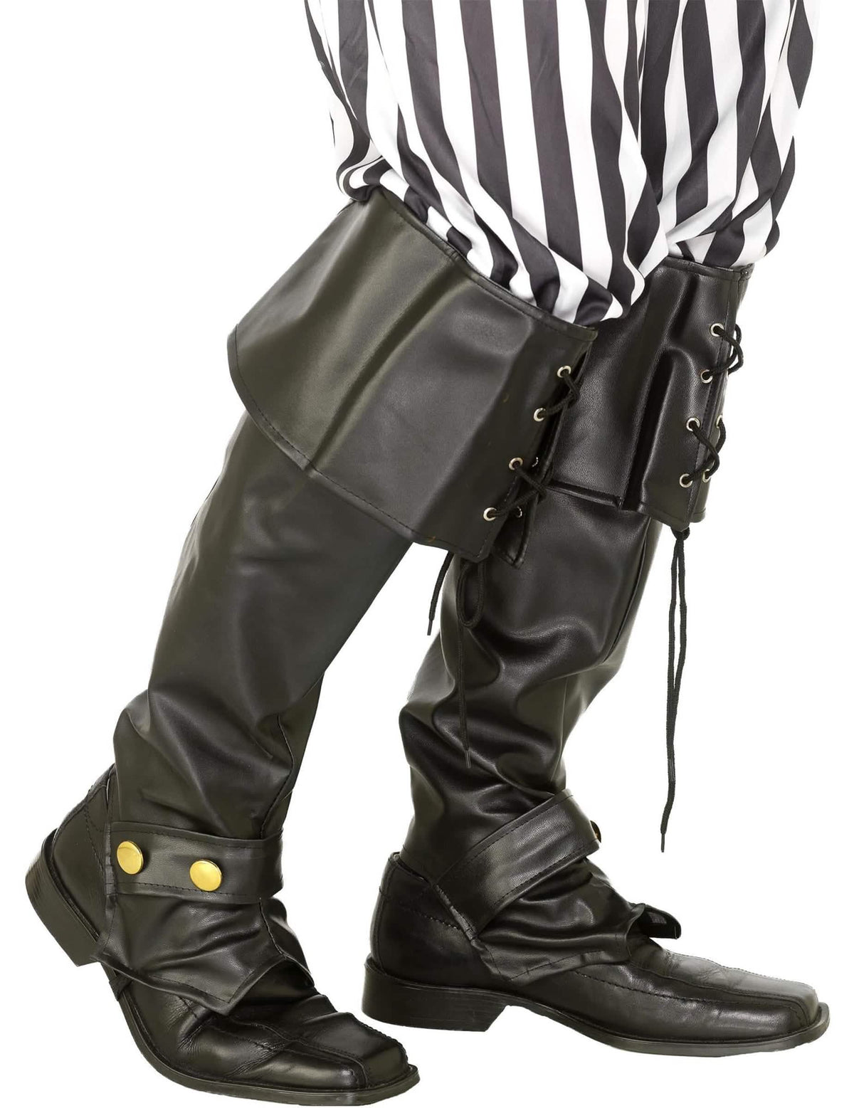 Vue de profil des sur-bottes simili cuir lacets et lanière cloutée pour adulte noire