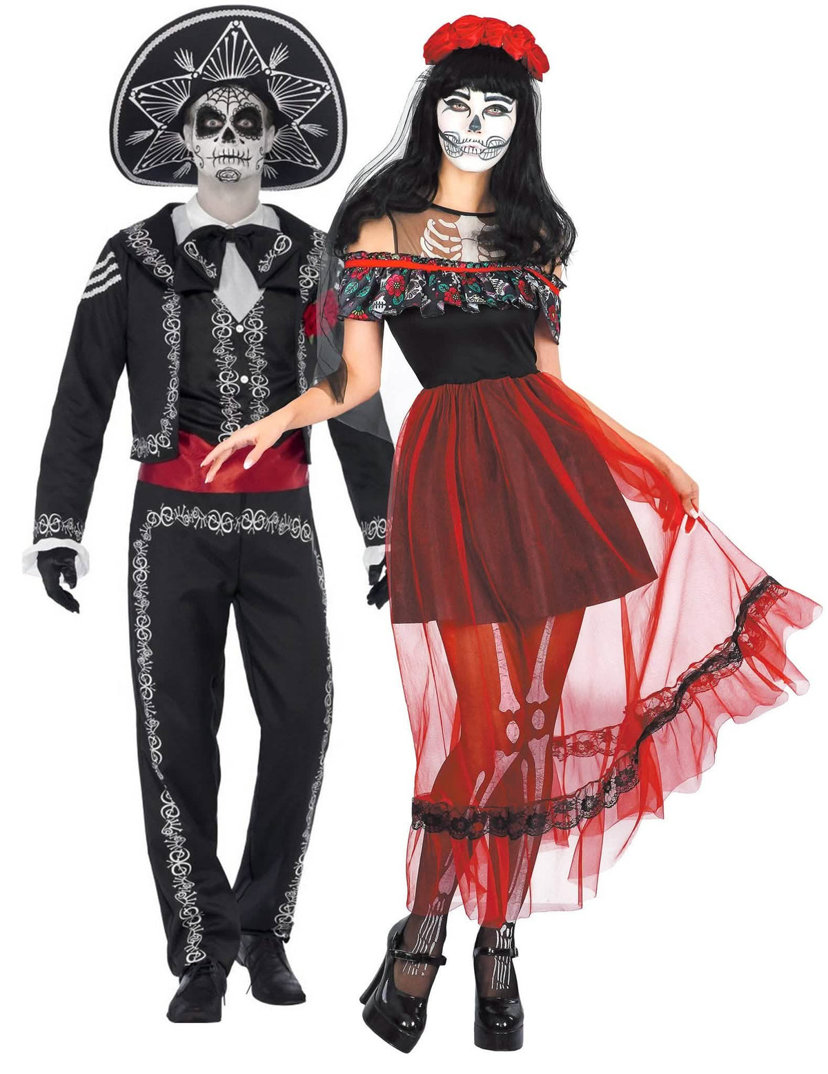 Aikuisten Dia de los muertos meksikolainen luurankopariasu Halloween