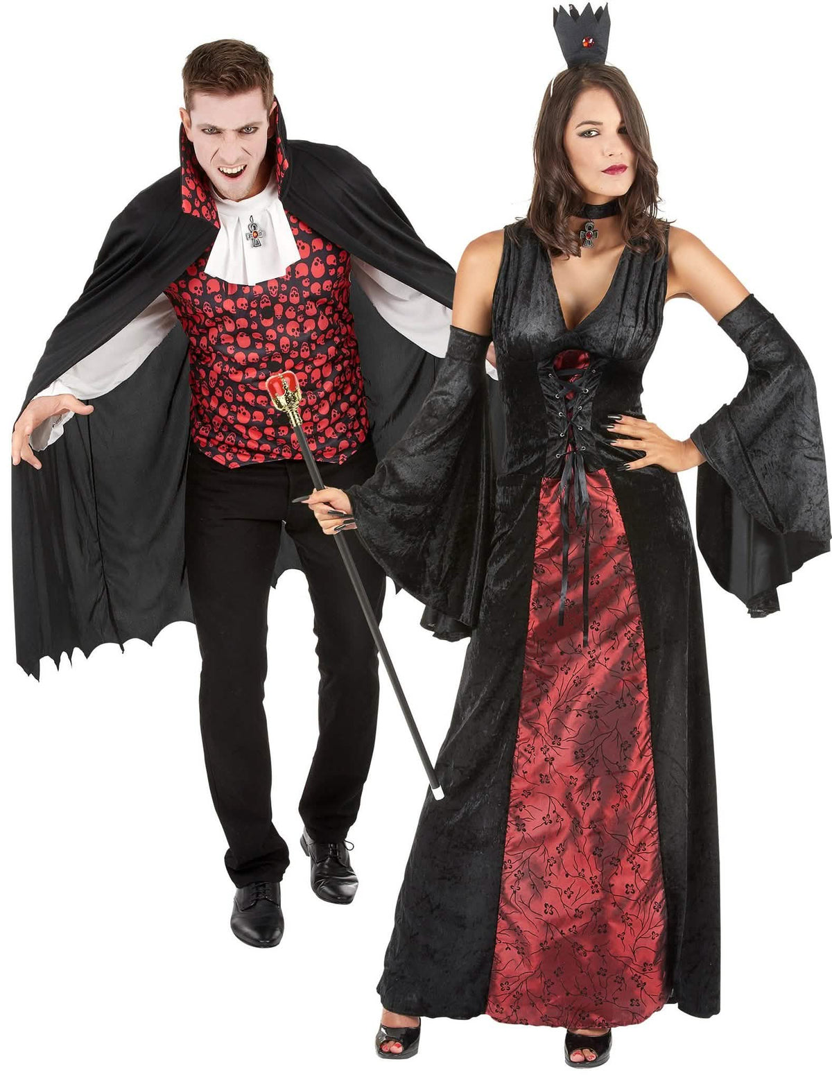 Aikuisten majesteettinen vampyyri-asu Halloween pariskunnille