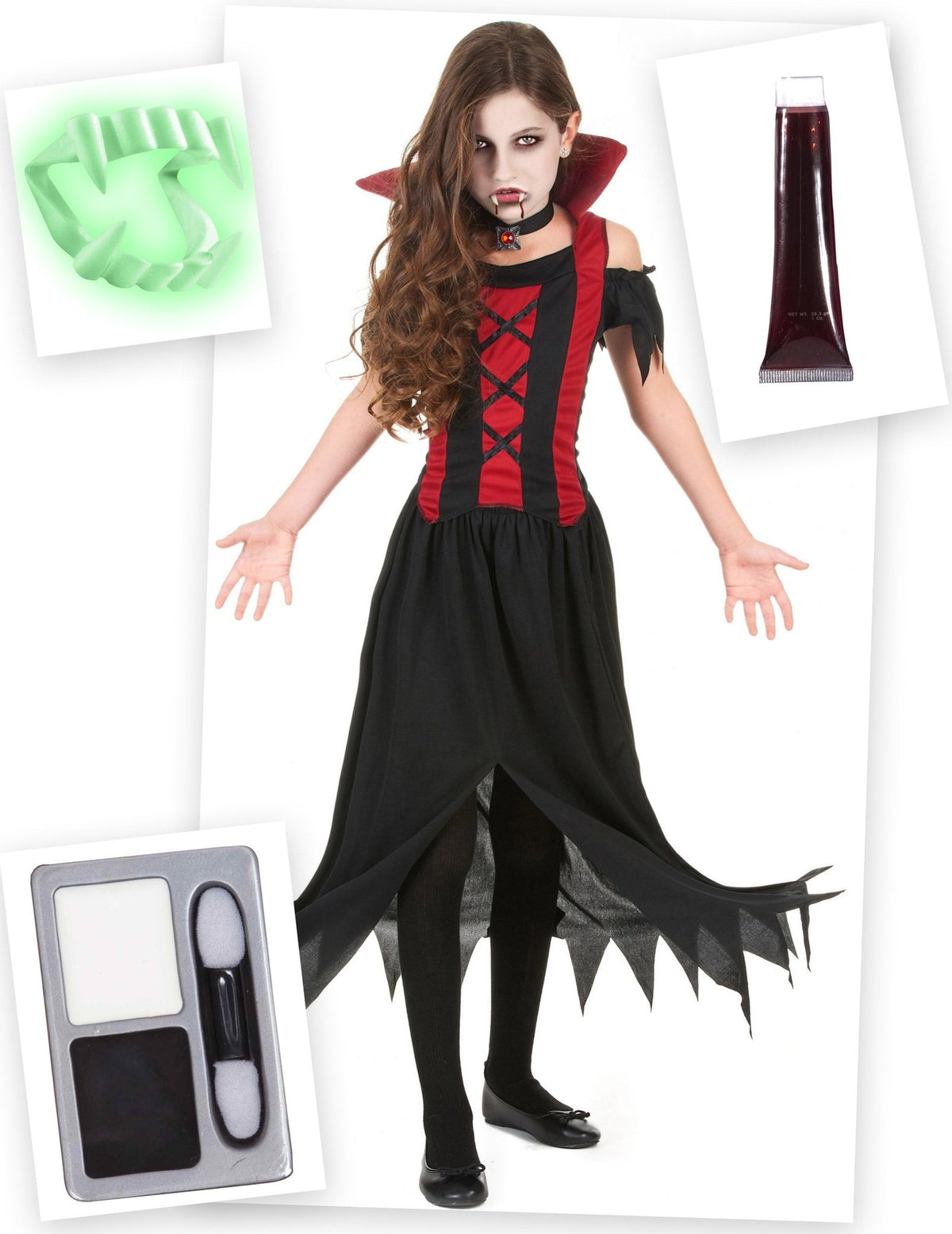 Punainen vampyyri Halloween-pukupaketti tytöille