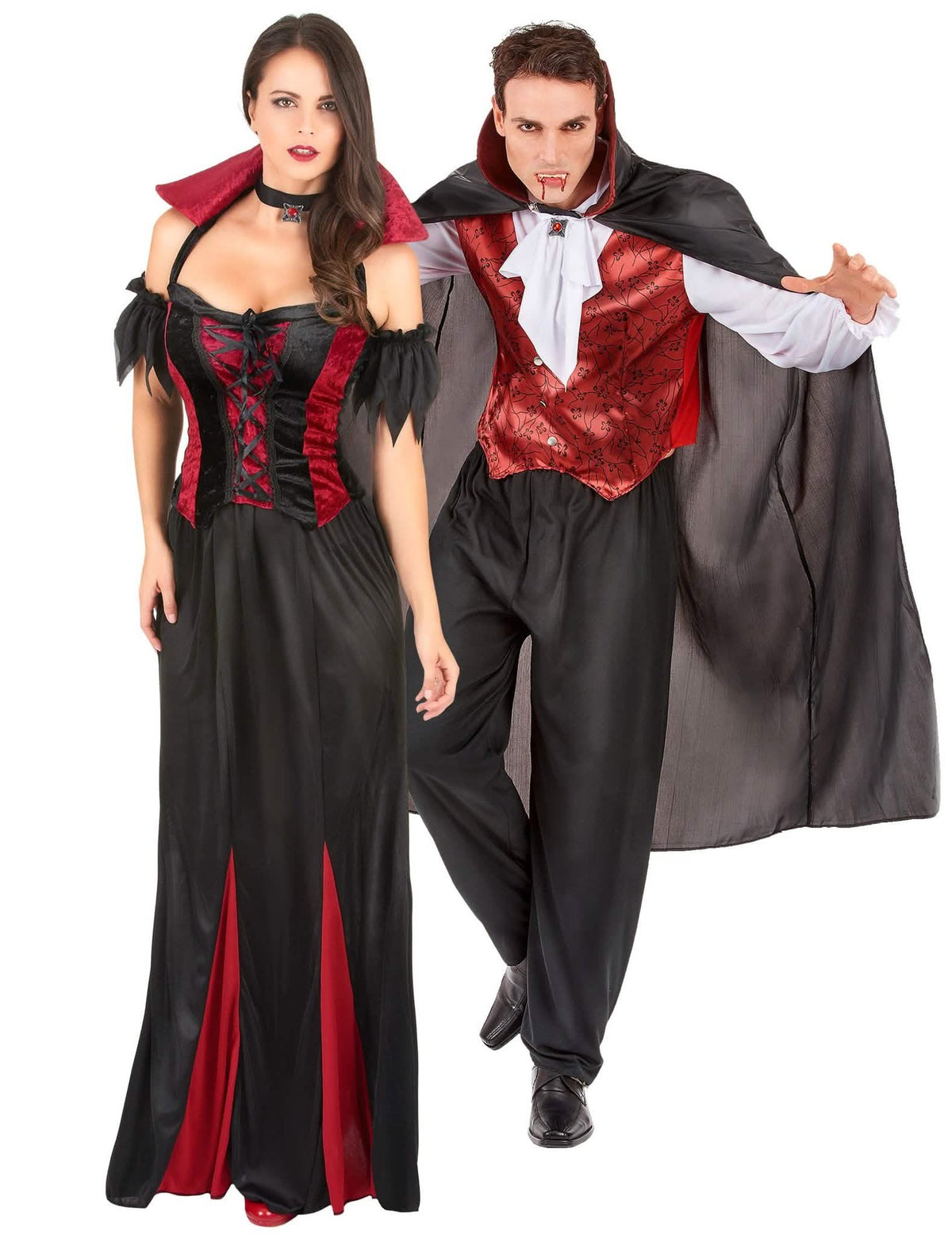 Aikuisten punainen lepakkovampyyri-asu Halloween pariskunnille