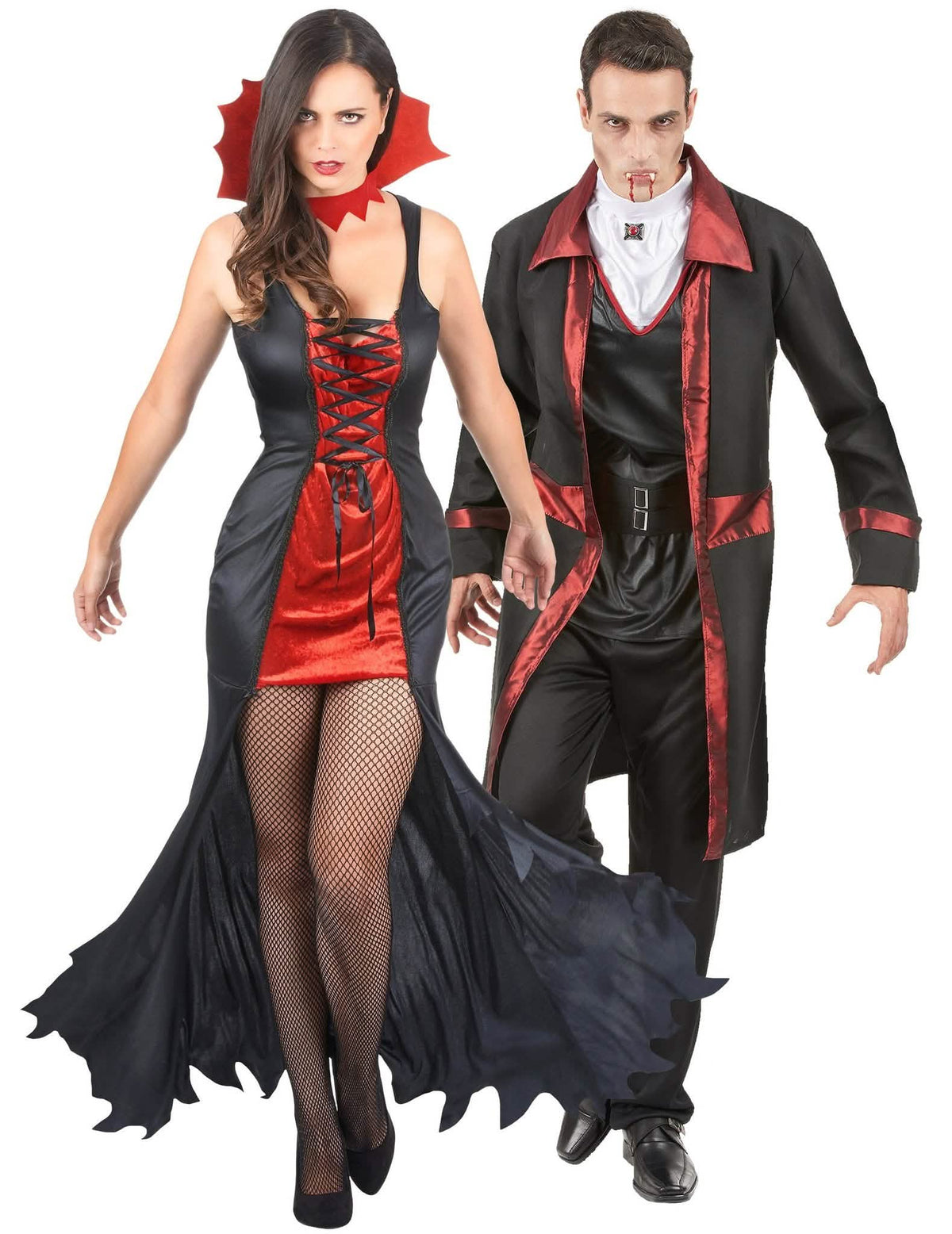 Aikuisten punamusta vampyyri-asu Halloween pariskunnille