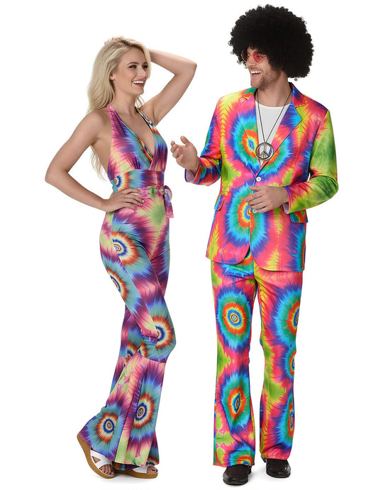 Vue de face du déguisement de couple hippie psychédélique