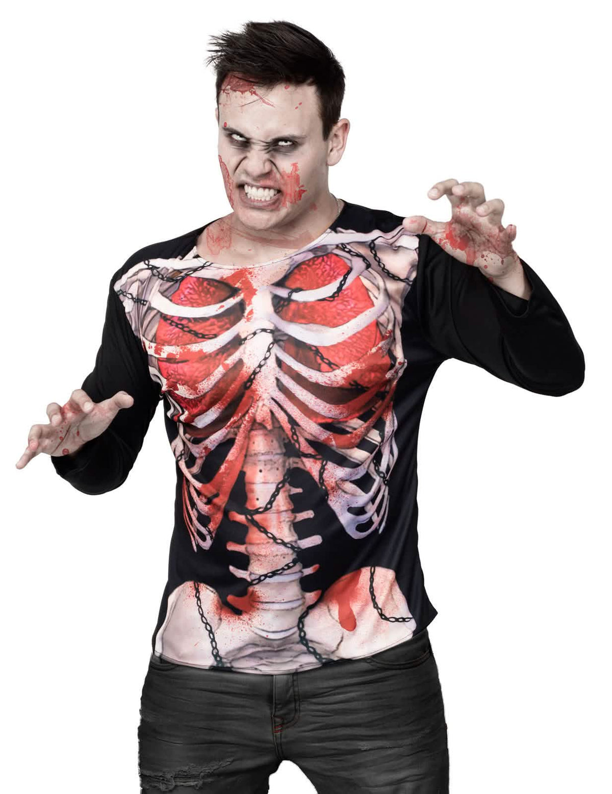 t-paidat zombiet luuranko halloween miehet musta veriroiskeisella rintakehän painatuksella