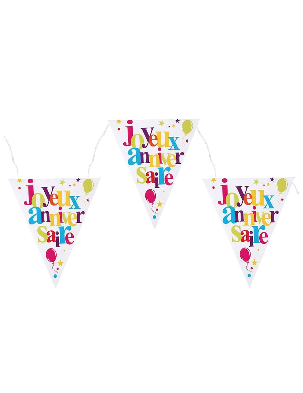 Guirlande fanions anniversaire festif multicolore avec motifs ballons et étoiles