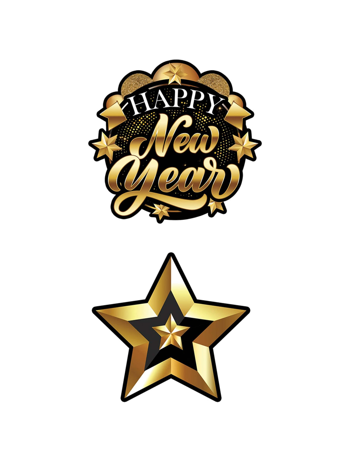 Détail des motifs étoiles et lettrage de la guirlande en carton Happy New Year