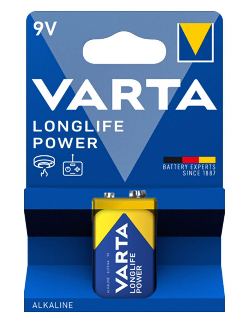 Pile 9V LONGLIFE POWER pour accessoires de fête 6LR61 alcaline bleue et jaune