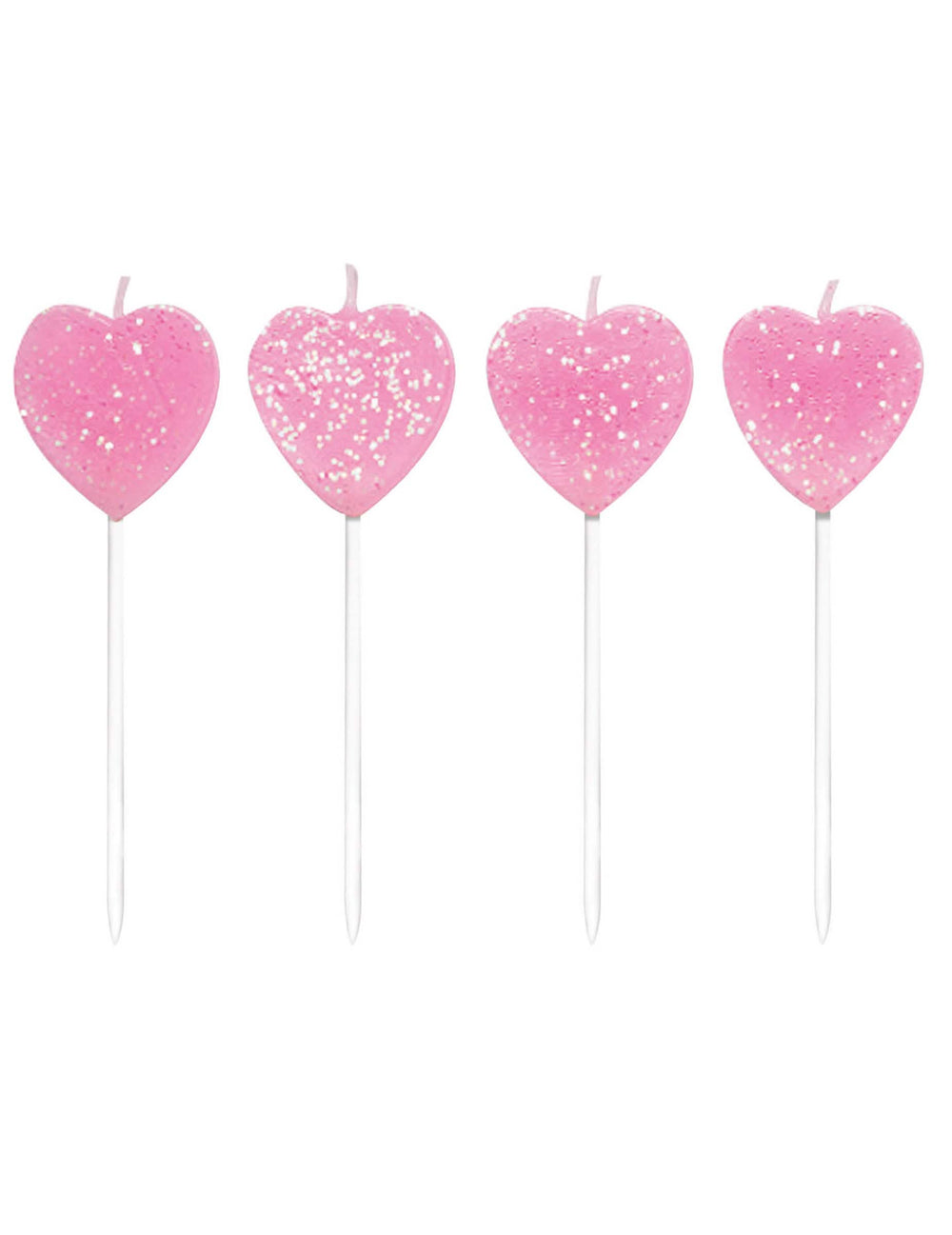 Bougies sur pics cœurs pour fête roses à paillettes