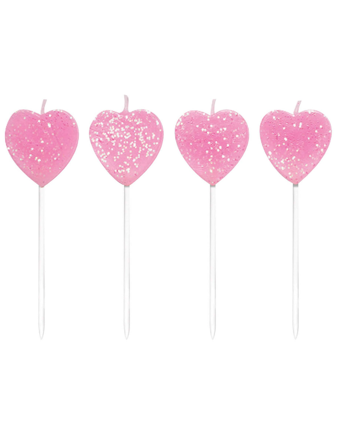 Bougies sur pics cœurs pour fête roses à paillettes