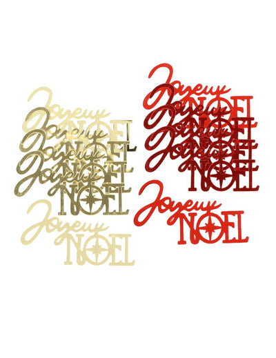 10 kpl Joyeux Noël -konfetteja, punainen ja kulta 6,5 x 3,5 cm