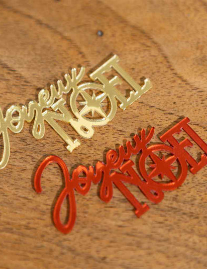 10 kpl Joyeux Noël -konfetteja, punainen ja kulta 6,5 x 3,5 cm