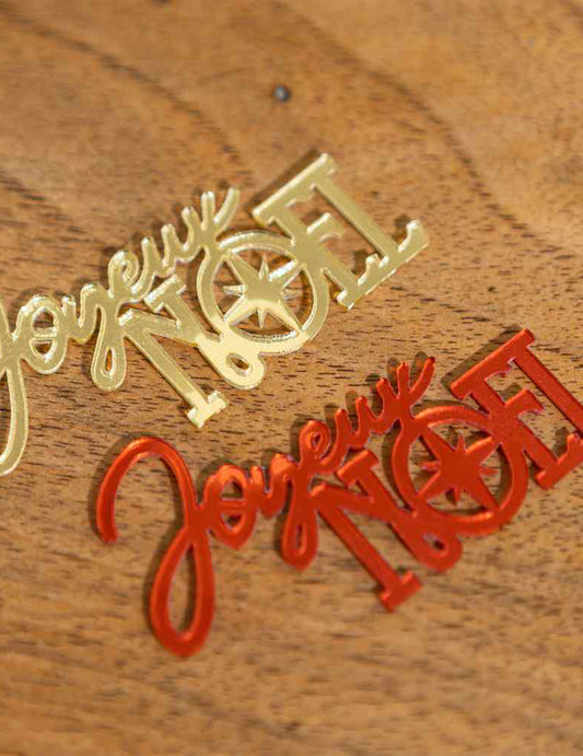 10 kpl Joyeux Noël -konfetteja, punainen ja kulta 6,5 x 3,5 cm