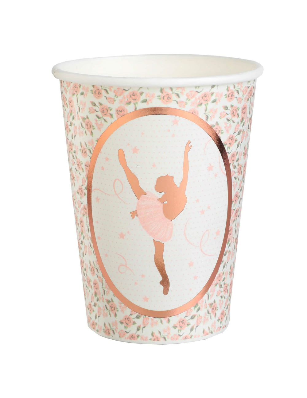 Gobelets en carton ballerine rose gold avec motifs de roses