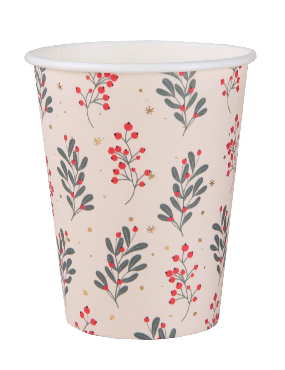 Gobelets en carton houx de Noël pour fête blanc avec motifs rouges et verts