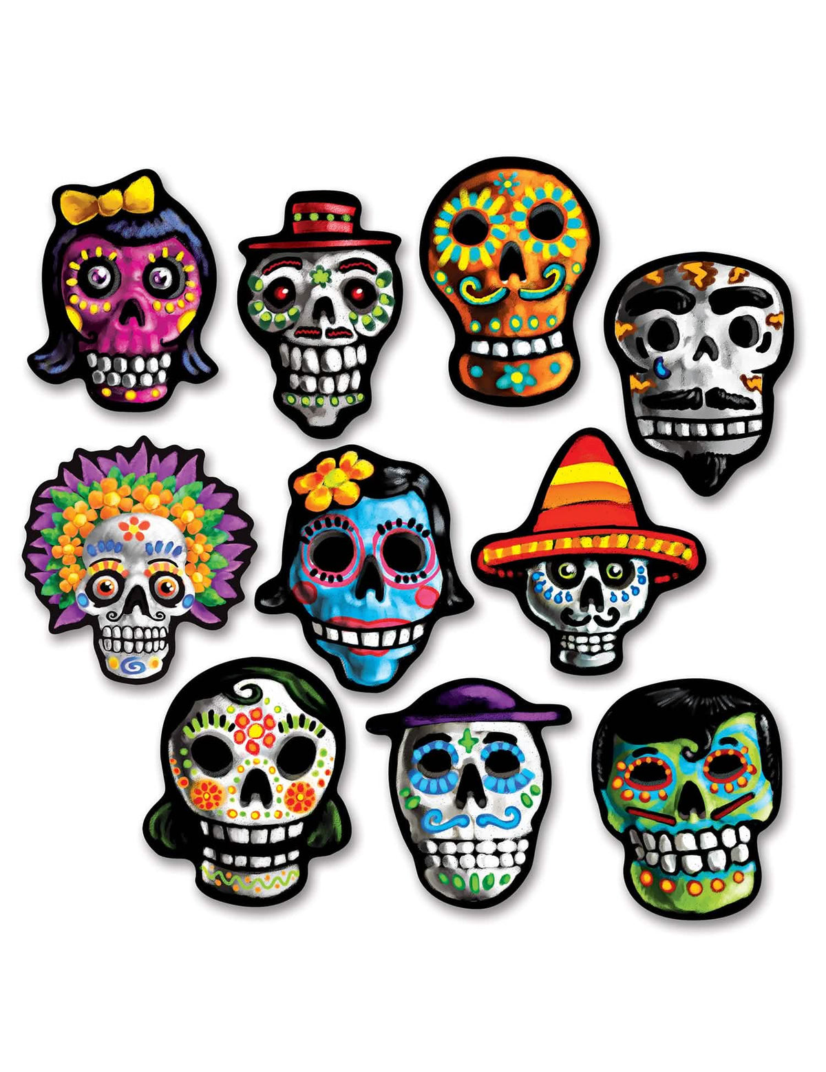 Mini décorations en carton Dia de los Muertos pour fête multicolores
