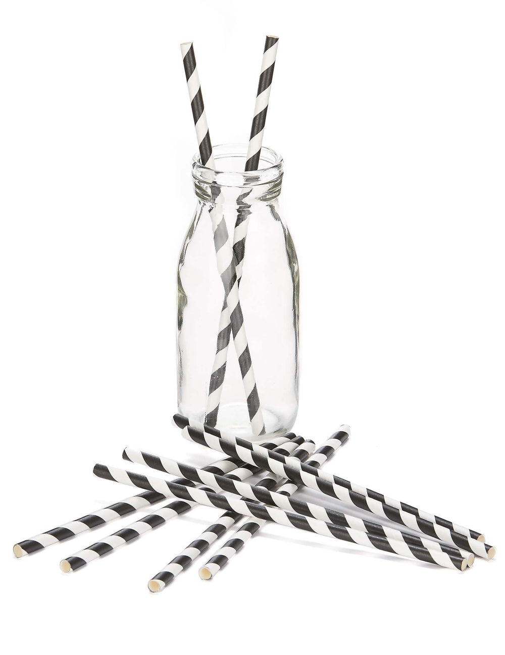 Mise en situation des pailles en carton rayées noires et blanches