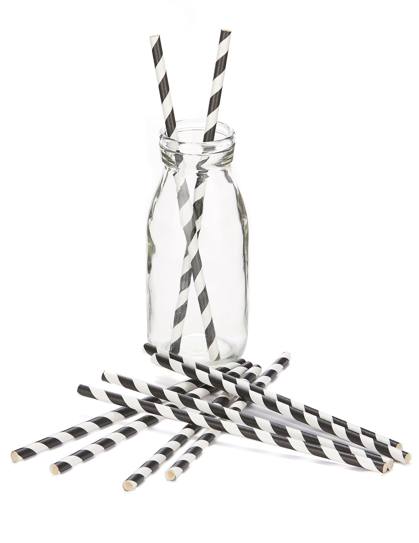 Mise en situation des pailles en carton rayées noires et blanches