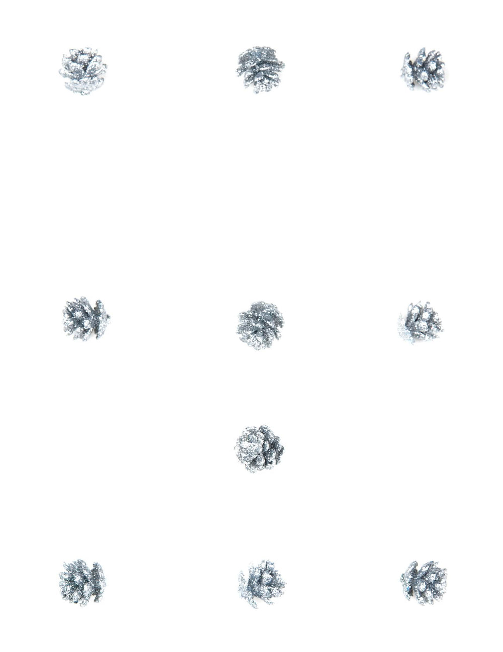 Vue d'ensemble des 10 mini pommes de pin pailletées de Noël argentées