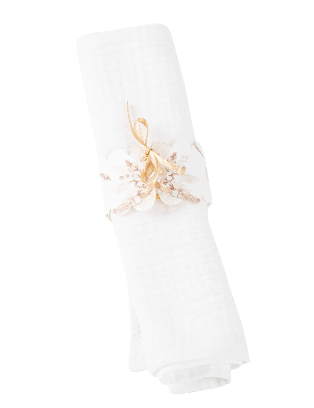 Ronds de serviette pampas et fleurs de coton en papier blanc et doré