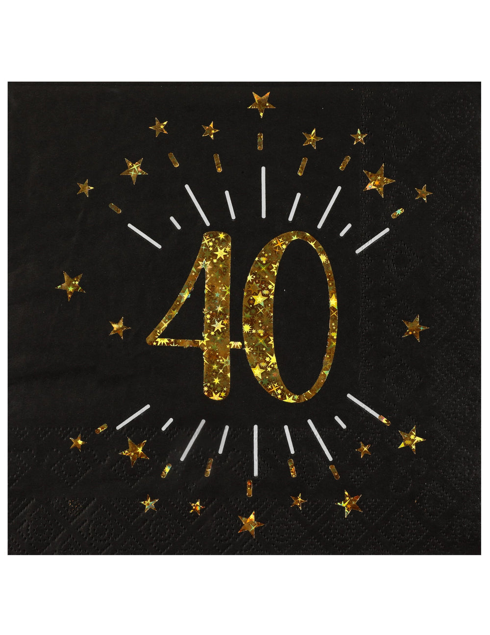 Serviettes papier joyeux anniversaire 40 pour fête noir et or avec étoiles dorées
