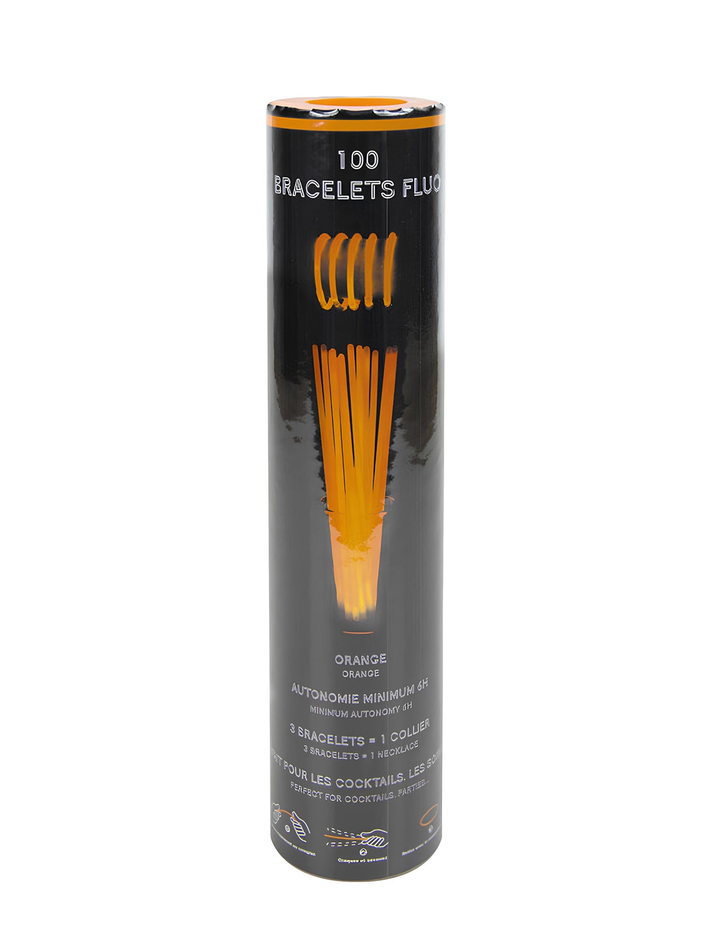 Tube d'emballage du lot de 100 bracelets phosphorescents pour fête orange