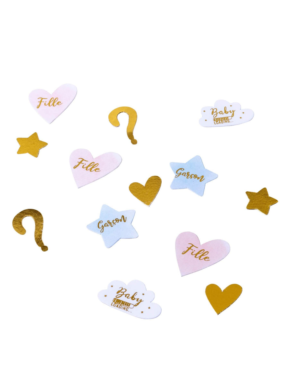 Confettis fille ou garçon pour gender reveal rose bleu et or