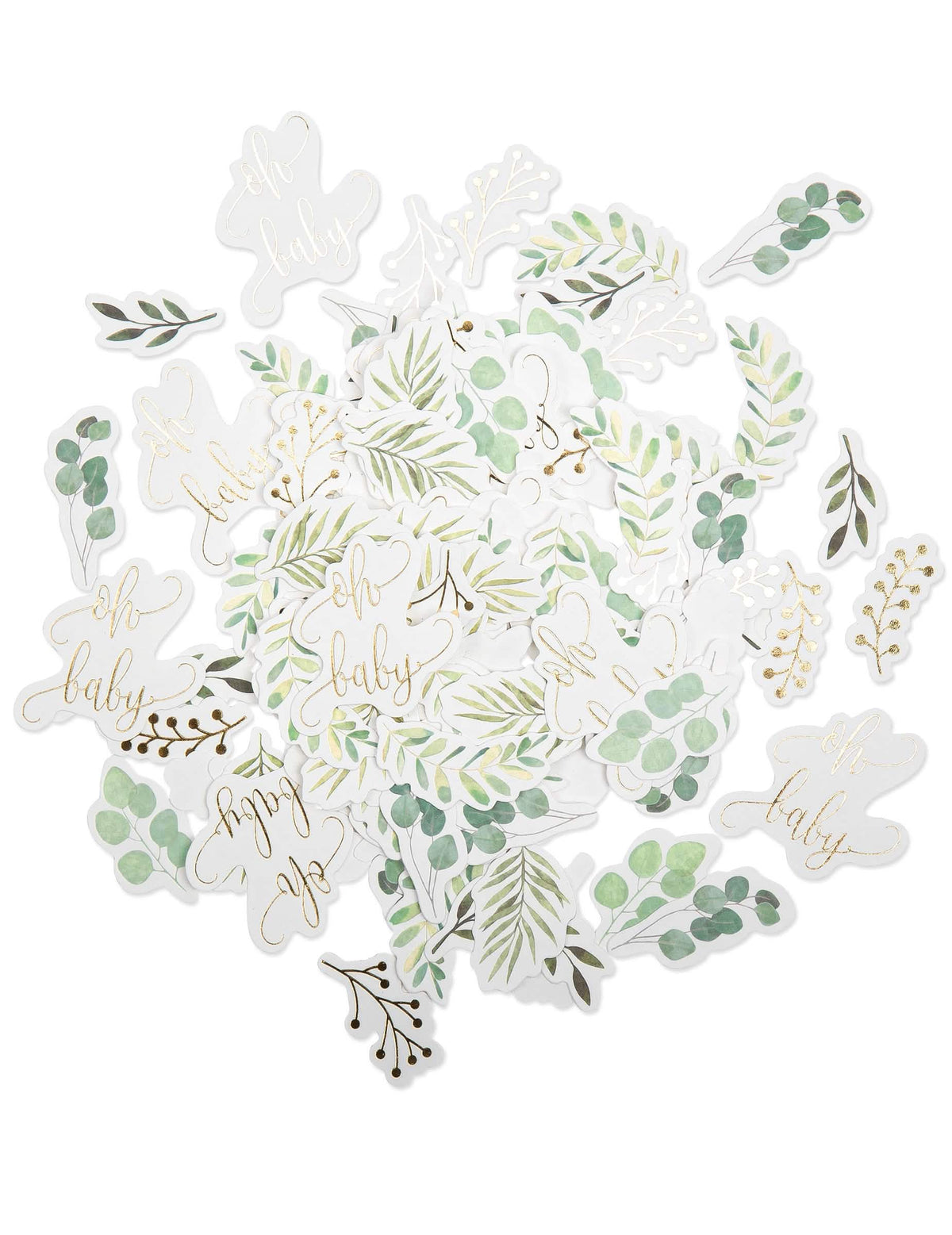 Confettis oh baby végétal et eucalyptus pour baby shower vert et or
