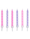 12 bougies d'anniversaire licorne roses et violettes avec bobèches