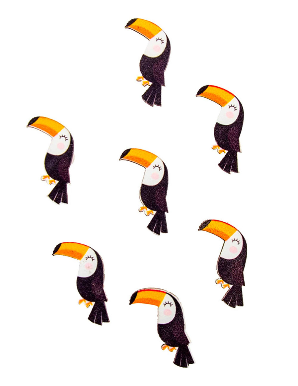 Confettis en bois adhésifs toucan mignon pour décoration tropicale multicolores à paillettes noires