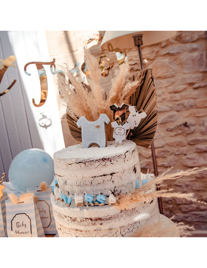 Détail des pics Petit Trésor pour baby shower sur un gâteau