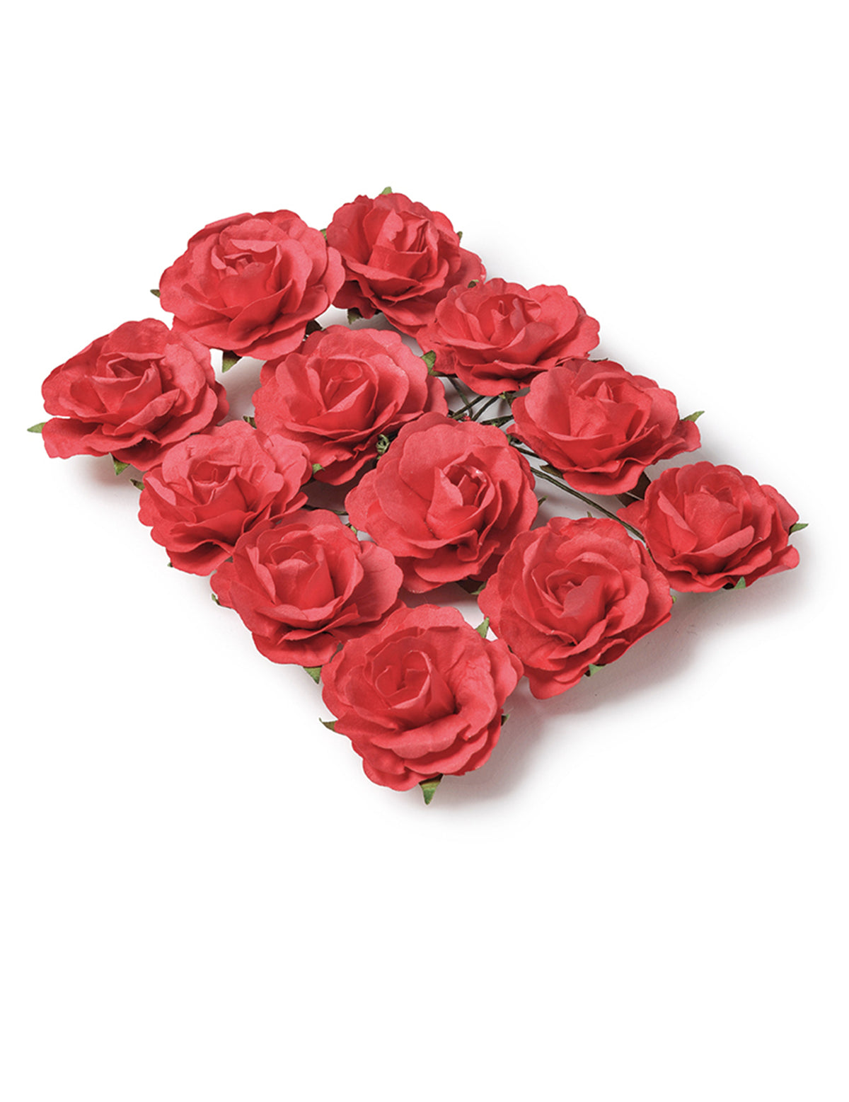 12 roses à piquer pour décoration rouges avec tige métallique