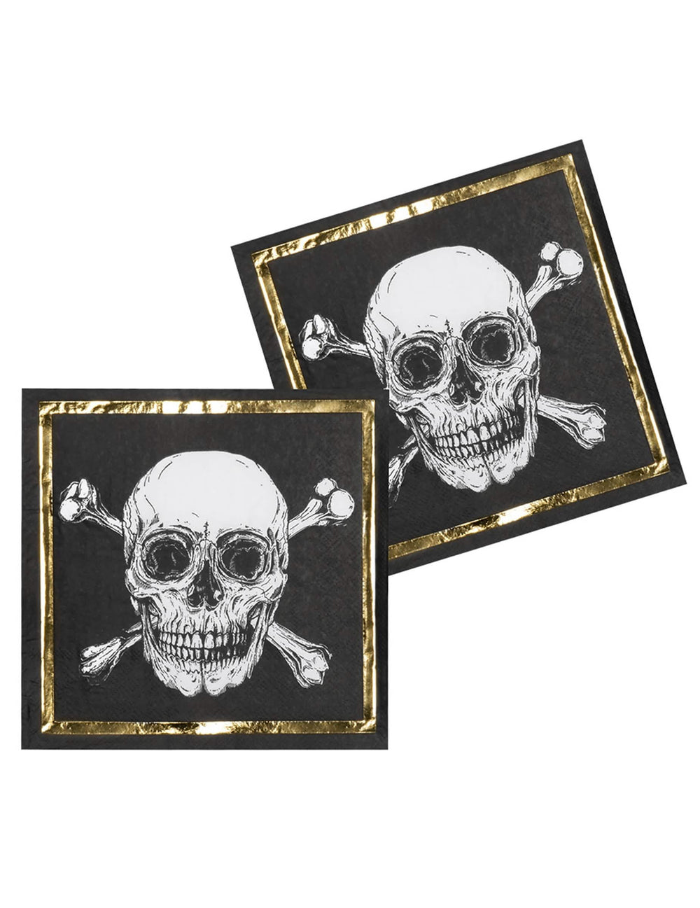 Détail du motif de tête de mort des serviettes en papier Pirate Jolly Roger