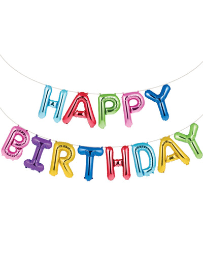 Guirlande de ballons aluminium Happy Birthday pour fête multicolore