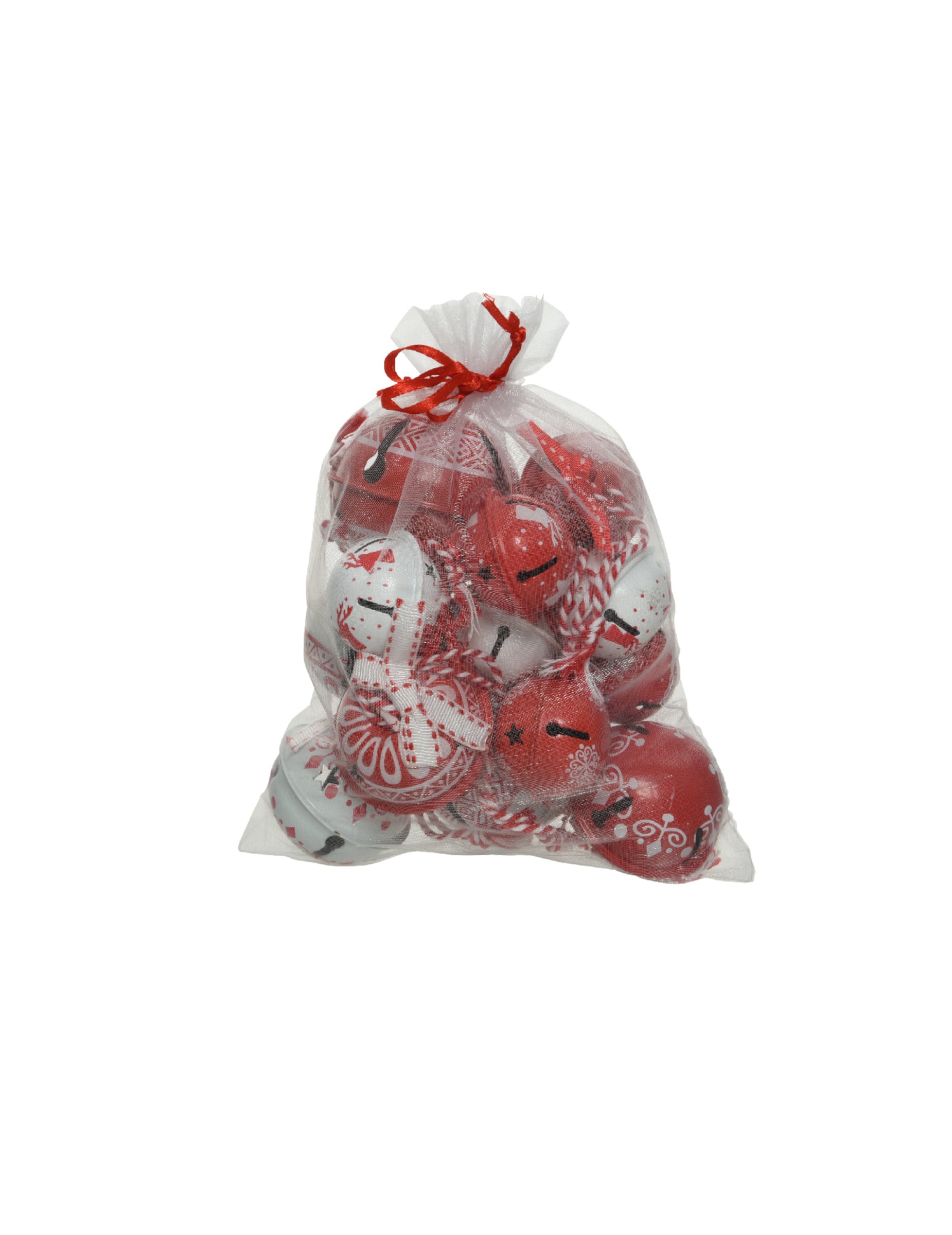 Sachet de rangement transparent des suspensions grelots pour sapin blancs et rouges avec nœuds
