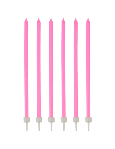 Bougies fines avec bobèches d'anniversaire pour fête rose