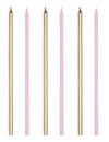 Bougies géantes d'anniversaire pour fête rose et doré métallique avec bobèches
