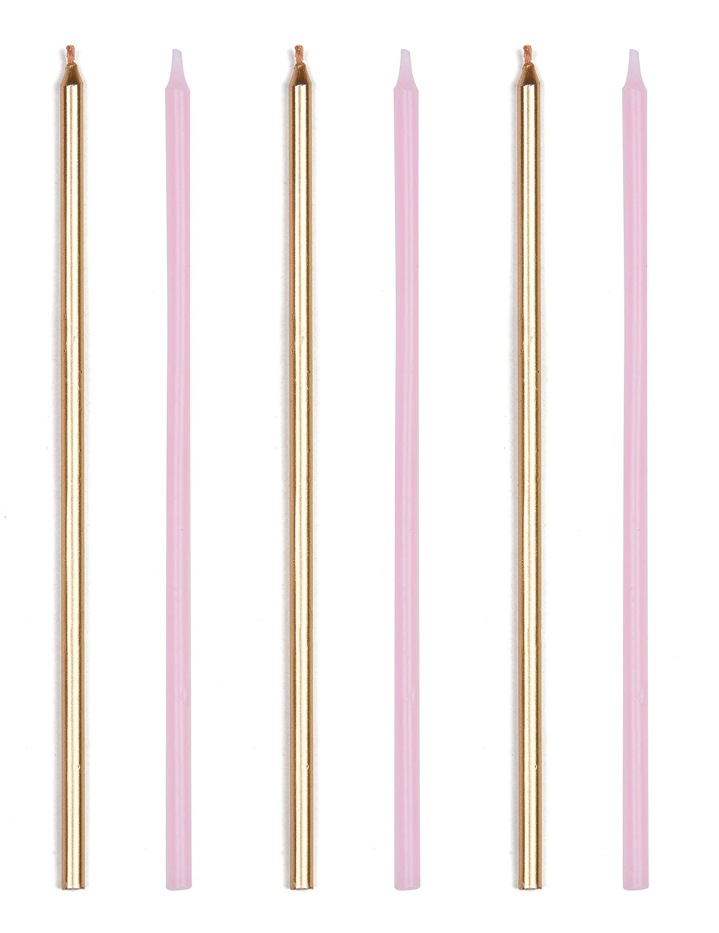 Bougies géantes d'anniversaire pour fête rose et doré métallique avec bobèches