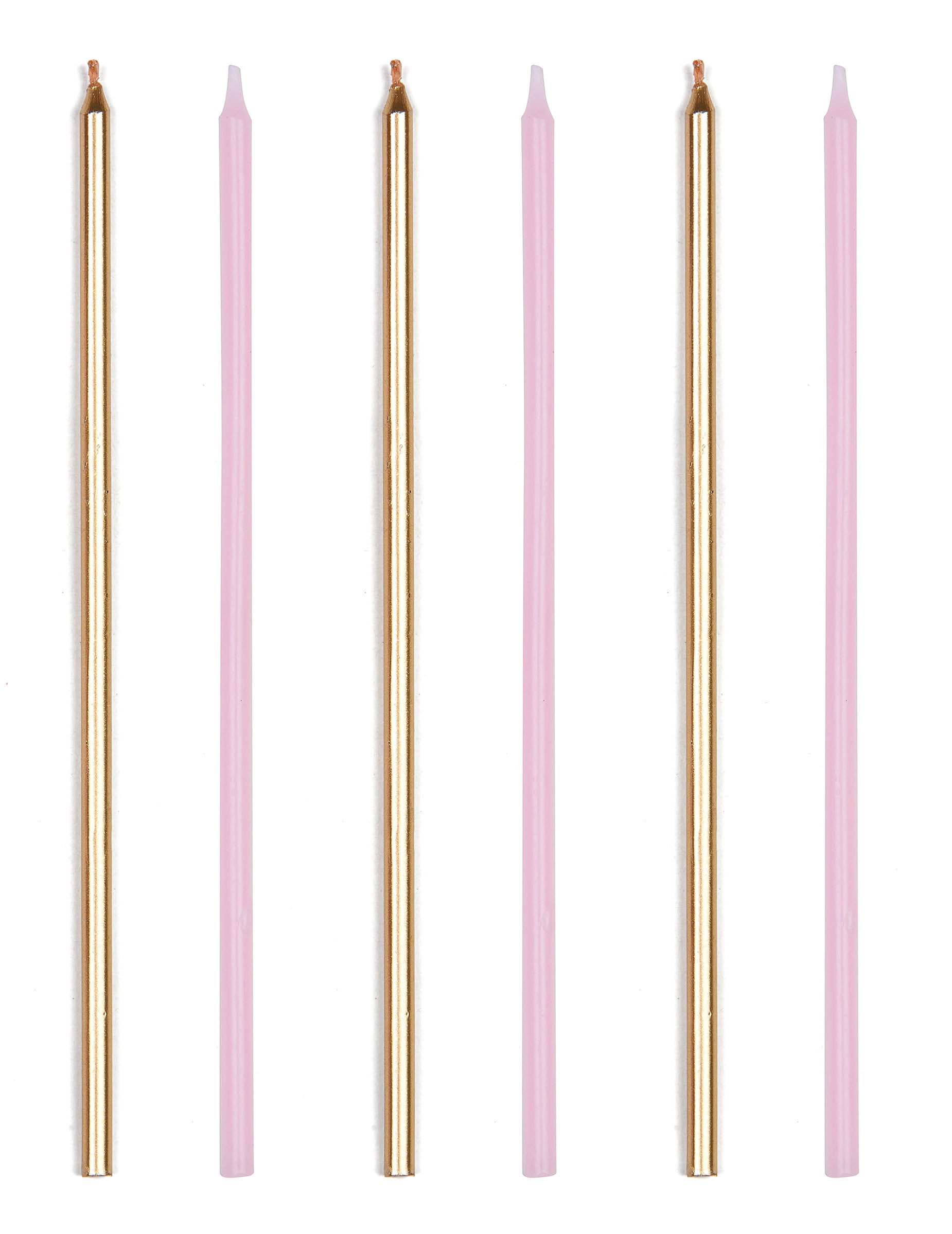 Bougies géantes d'anniversaire pour fête rose et doré métallique avec bobèches