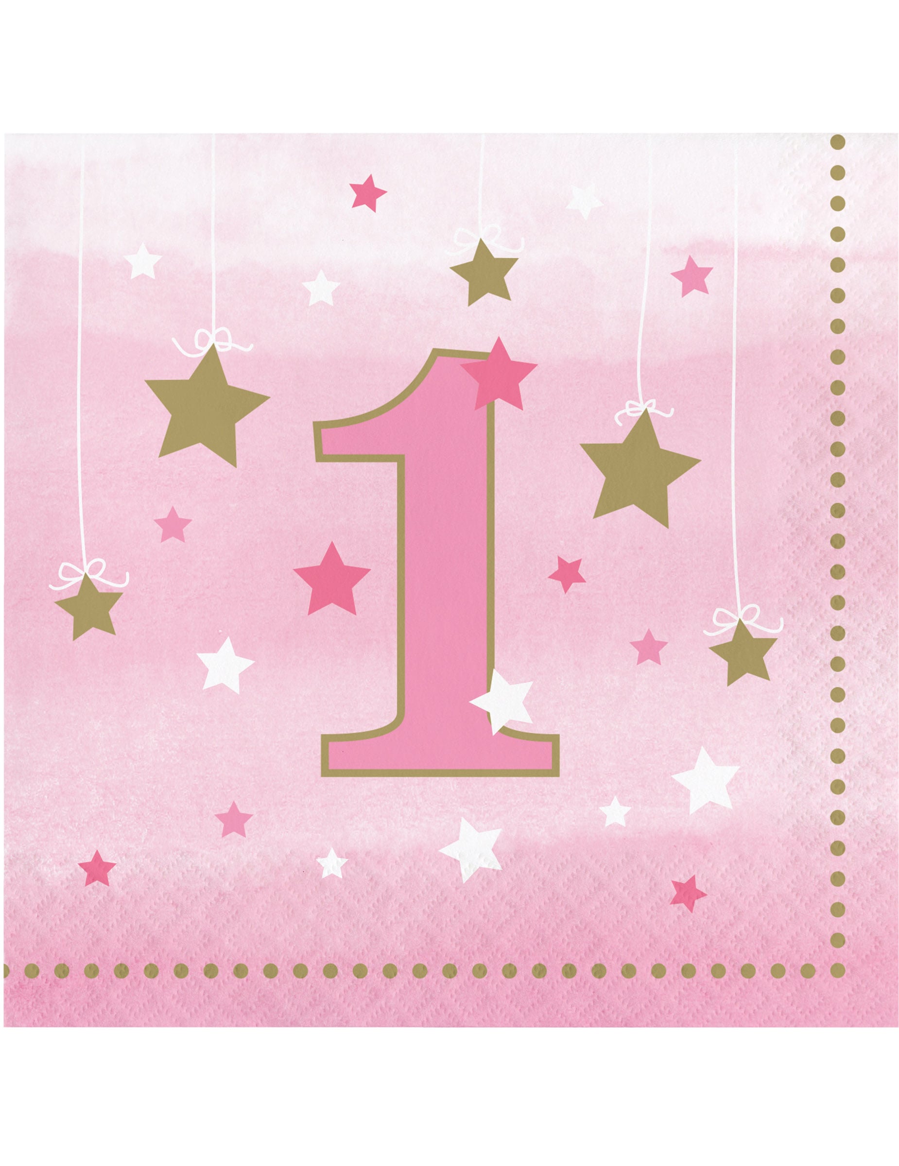 Serviettes en papier One Little Star pour 1 an rose et étoiles dorées