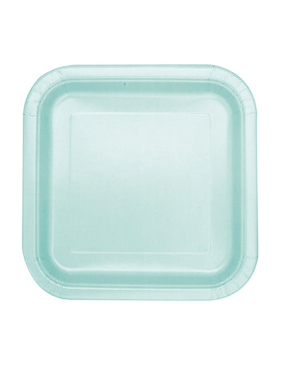 Assiettes carrées en carton pastel menthe