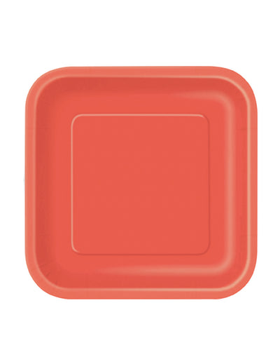 Assiettes carrées en carton pour dessert rouge corail